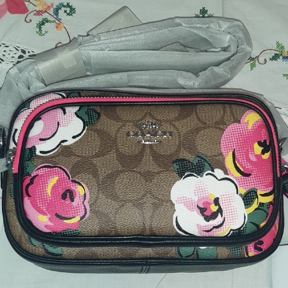 NEW Coach🌹ROSE COURT CROSSBODY➕EYEGLASS CASE Pink and Red Blooms - Picture 7 of 15